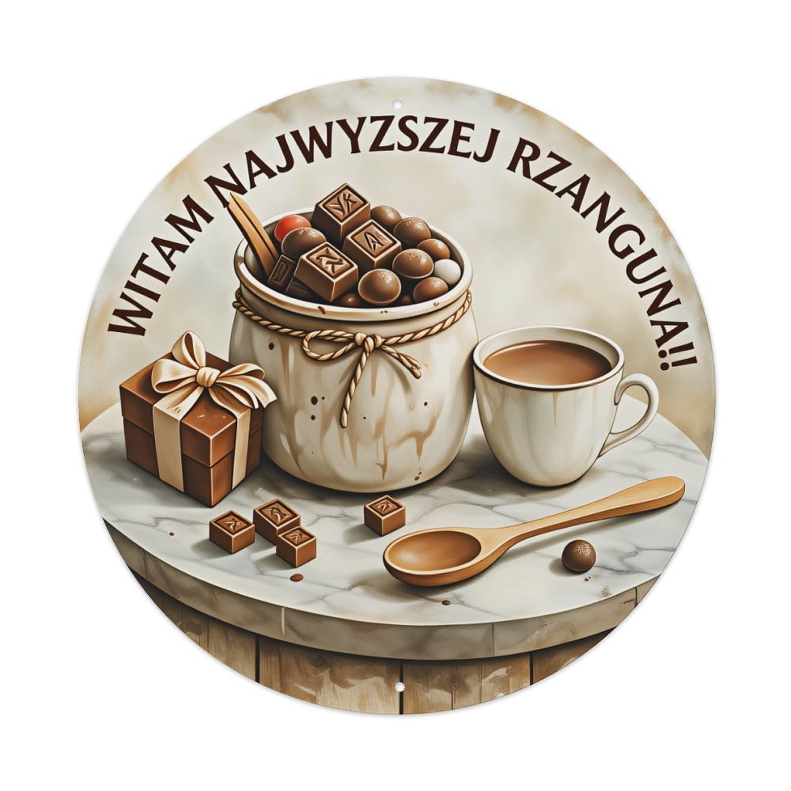 Chocolate Coffee Gift Spoon Jar Round Tin Sign Vintage Style Metal Sign Home Bar Garden Wall Plaque Decor Metal Poster 8x8 Inch