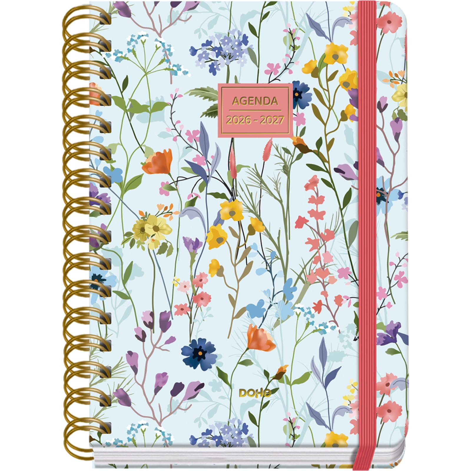 Dohe - 2026 2027 School Planner - September to June, Week to View, A5 (15x21 cm), Soft Hard Cover, Double Spiral, Elastic Band Closure, 2 Pages of Stickers, Spanish and English - Eden