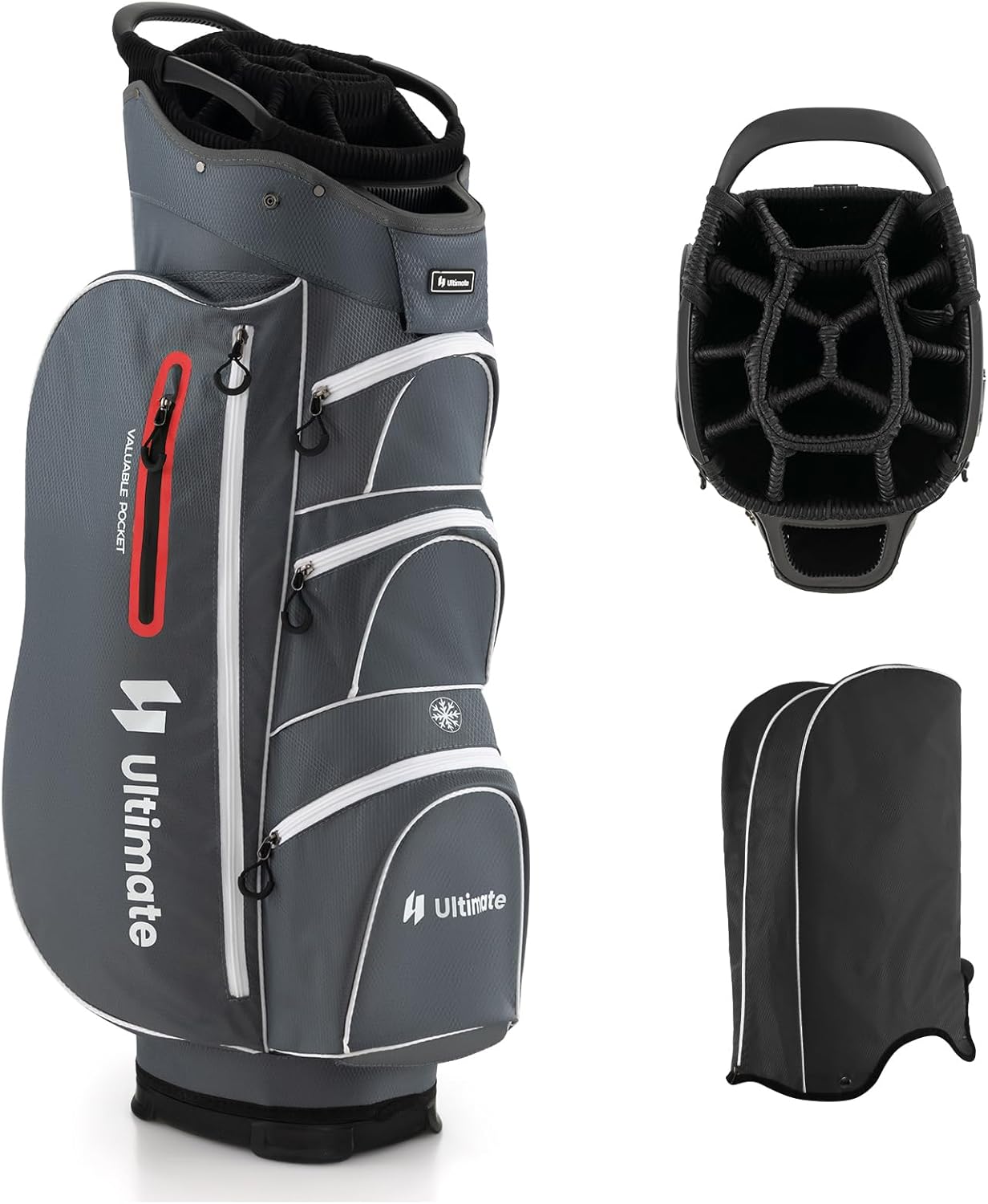 KOTEK Golf Cart Bag, 15 Way Organizer Divider Top with Putter Well, Cart Golf Bag with 7 Pockets, Cooler Bag, Rain Hood, Handles & Adjustable Dual Shoulder Strap, Golf Club Bag for Men & Women