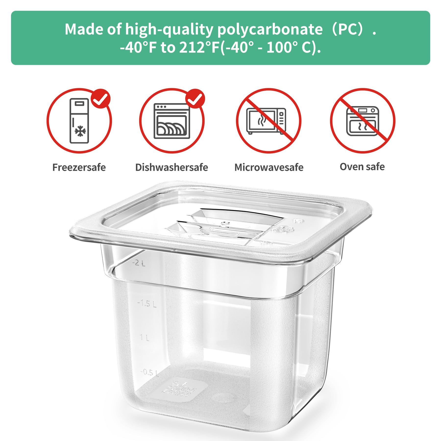 Paquete de sartenes NSF para alimentos, 1/6 tamaño 4 pulgadas de profundidad, contenedores comerciales de almacenamiento de alimentos, policarbonato, transparente (haz clic para seleccionar