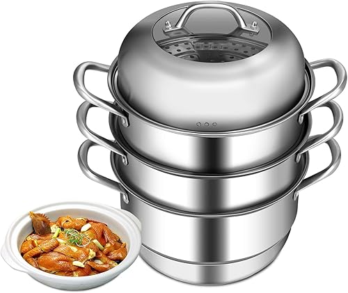 Miniatura 9 de Casart - Olla de vapor de acero inoxidable de 6 cuartos de galón con 2 septos de vapor y tapa de vidrio templado, temperatura ajustable en gas,