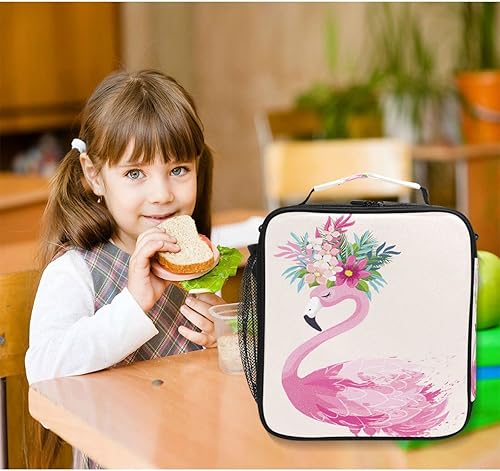 Miniatura 2 de ALAZA Lonchera con diseño de flores de flamenco para niñas y niños, bolsa de almuerzo reutilizable, kit de bolsa de almuerzo congelable, correa para