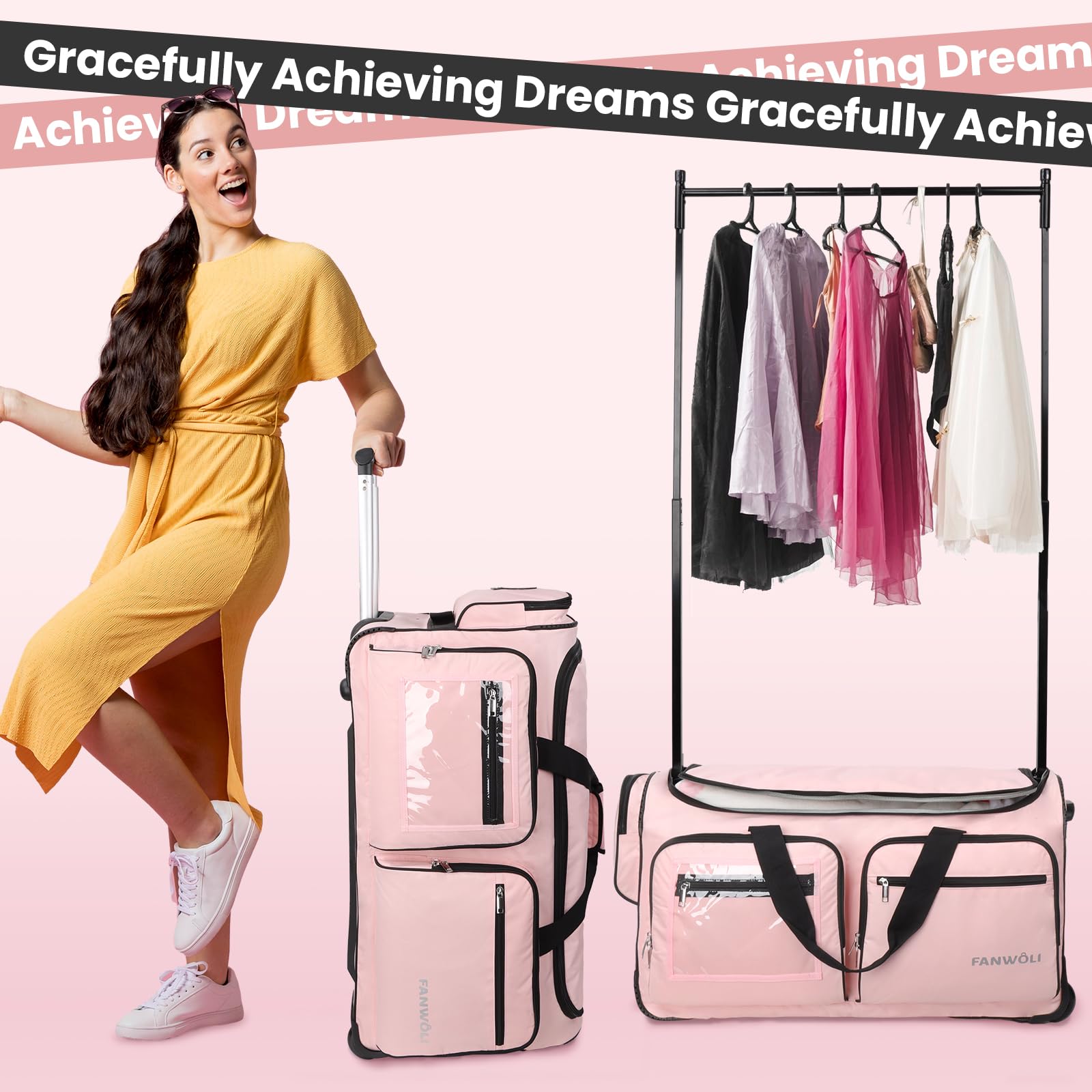 'Fanwoli 28'' Dance Bag with Garment Rack | Ultra-Light Collection| More Lightweight & Wear-Resistant| Ideal Competition Duffle Bag for Dancers Livestreamer Athletes'
