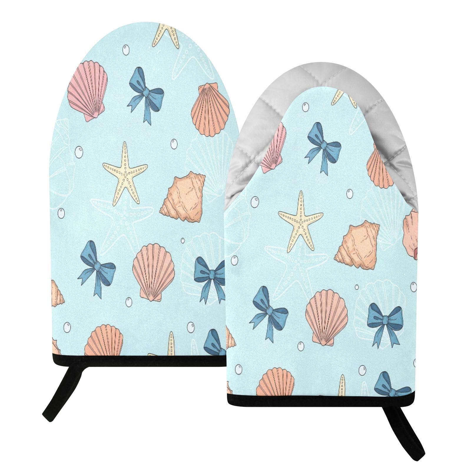 BURSTDDY Seashell Bow Oven Mitt,Heat Resistant Kitchen Mitts for Cooking
