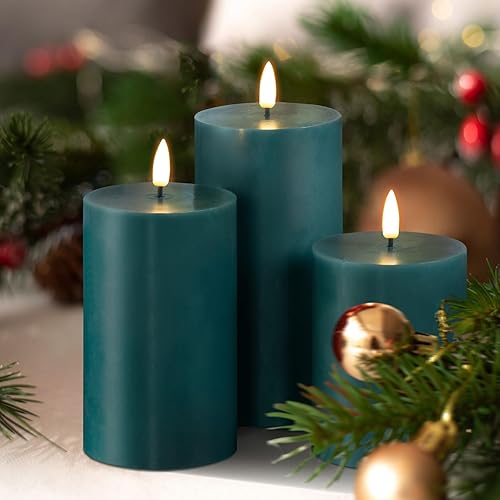Miniatura 7 de Velas de pilar sin llama azul con control remoto, velas LED que funcionan con pilas, juego de 3, cera real parpadeante