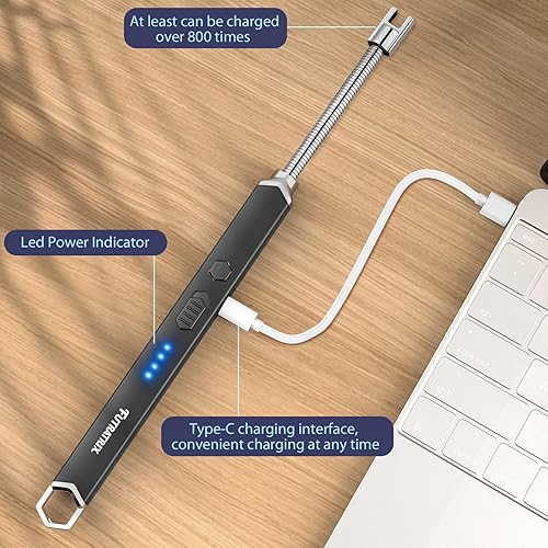 Miniatura 3 de Encendedor electrónico de vela de arco, resistente al viento, sin llama, recargable por USB, encendedor eléctrico (1 unidad, negro)