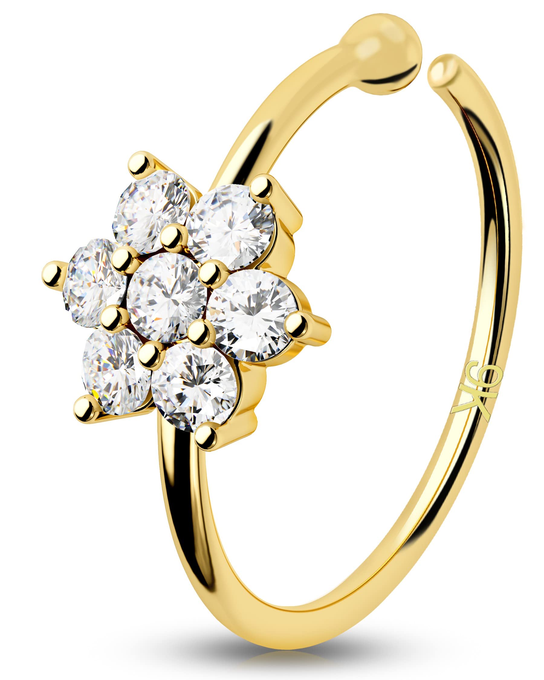 OUFER 9ct Oro Piercing Nariz Ring Hoop 20G 0.8mm Solid Nostril Earring 2mm CZ cartílago Pendiente Anillo Helix Hoop Tragus Trago Rook Cartilage Joyas Mujer Gift 8 mm