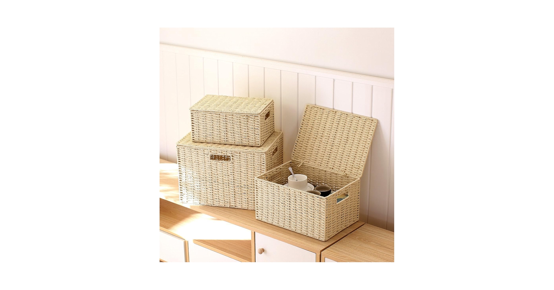 Amazon｜NJNEW フタ付き 収納 かご バスケット 収納カゴ 雑貨