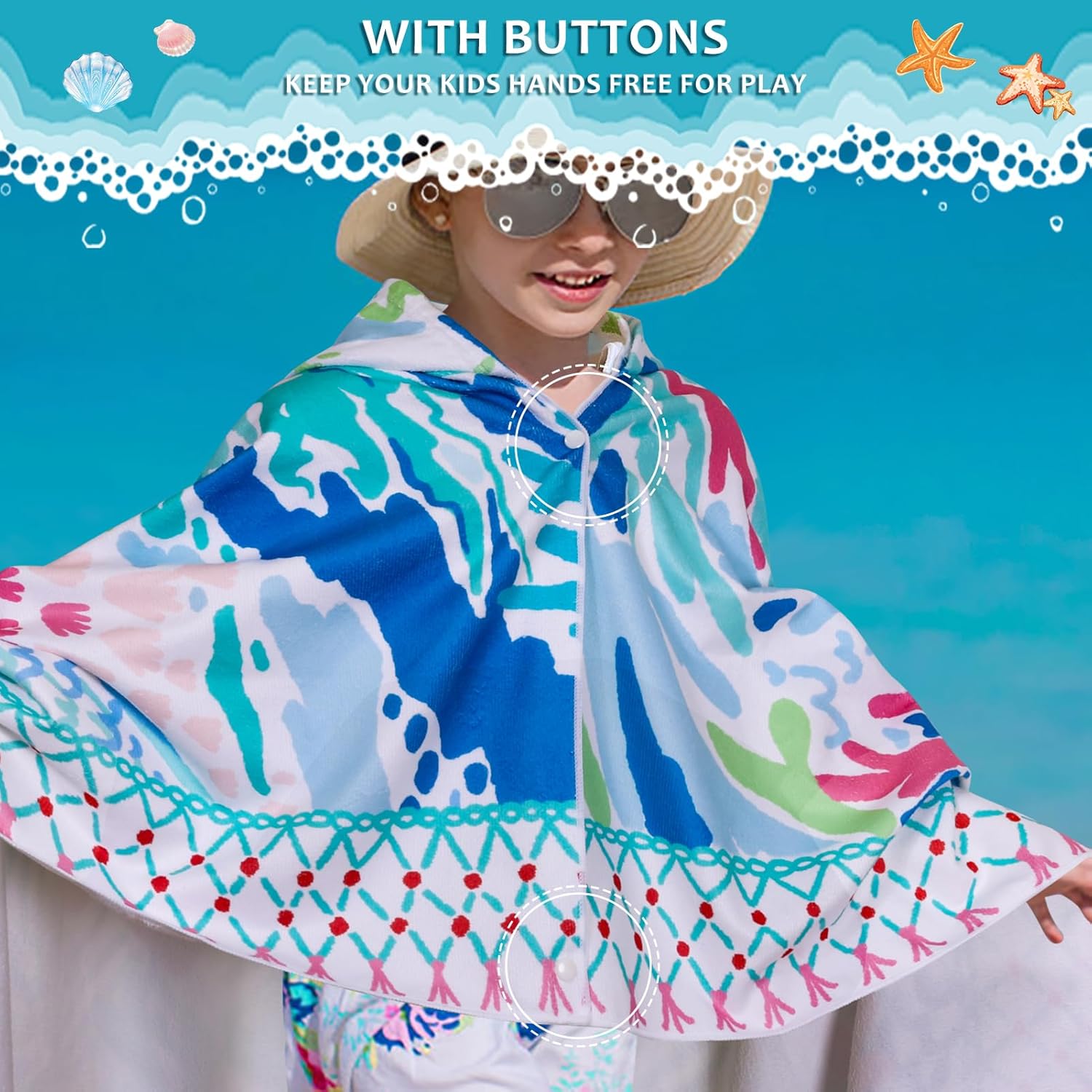 Unicorn Hooded Towel, Oversized 50" L x 30" W for Ages 3 to 12 Kids, Unicorn Theme -1Pack - Image 3