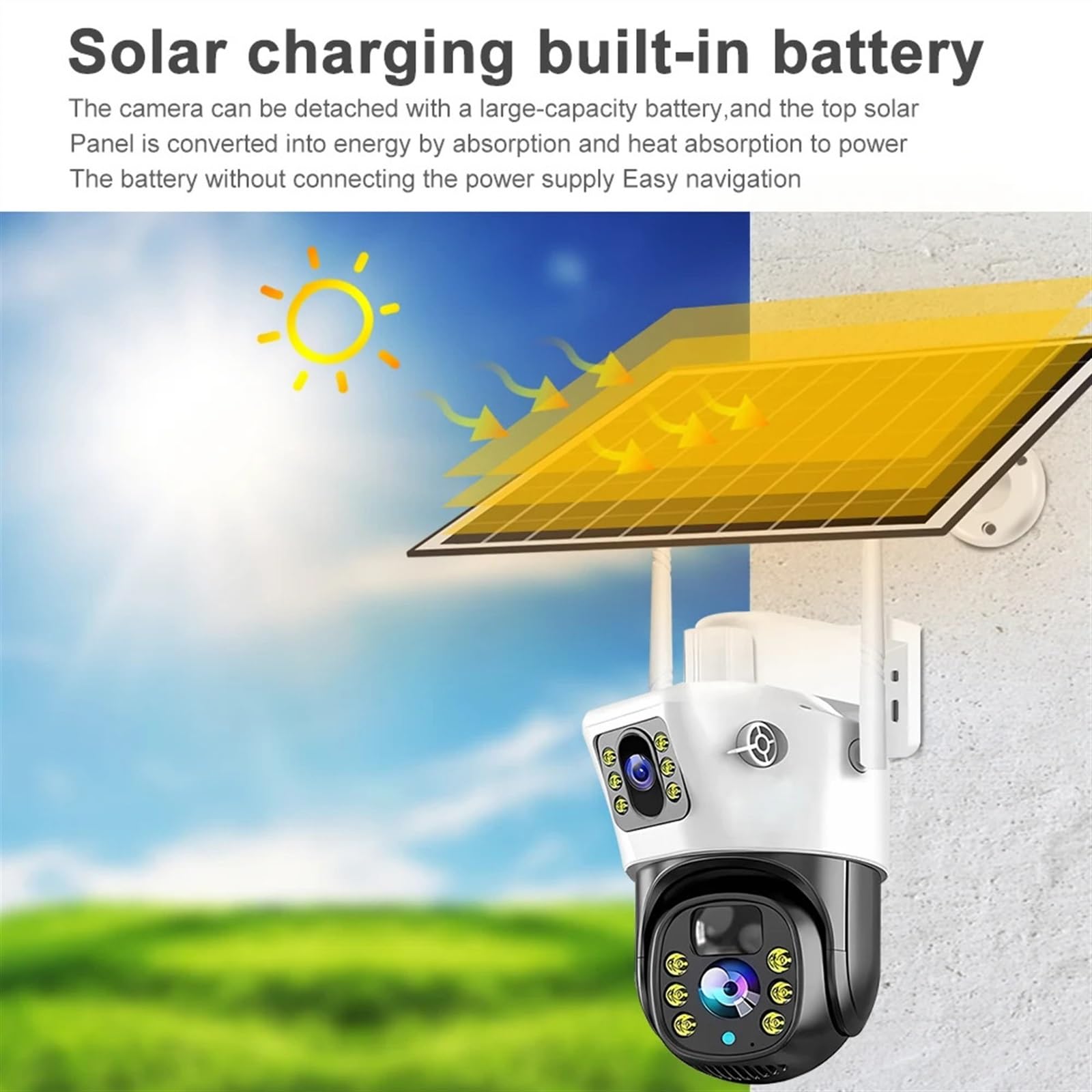 Telecamera Wifi Esterno, Telecamera HD da 4MP/8MP Telecamera IP solare PTZ wireless esterna Telecamera di videosorveglianza con batteria incorporata Telecamera impermeabile ,Sicurezza, Antifurto(4MP W