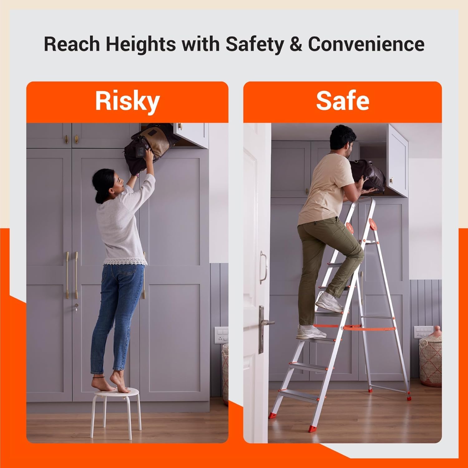 Bathla Advance 8-Step Aluminium Ladder | 150 Kg Load Capacity | Anti-Slip Steps | Sure-Hinge Technology | Home Use Step Ladder | 5 Year Warranty — Amazon image 4