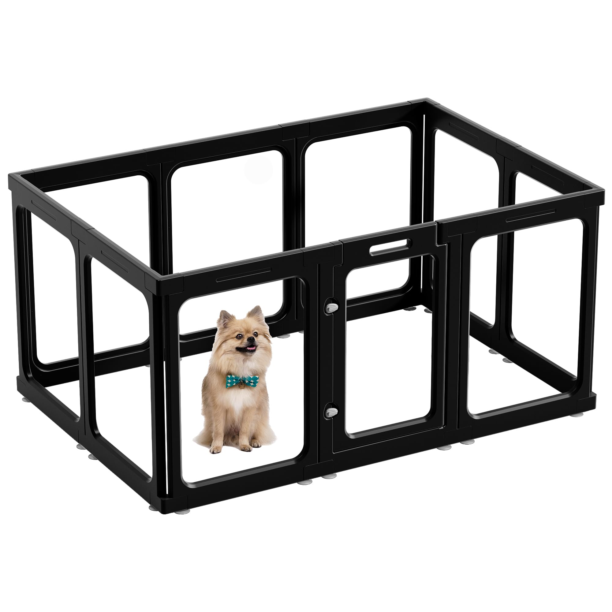 60cm/75cm Klarer Acrylplastik Welpenlaufstall, Transparenter Hundelaufstall mit Tür, Leicht reinigen, Welpenauslauf für Wohnung (Schwarz, 60cm Höhe, 9+1 (10 Stück))