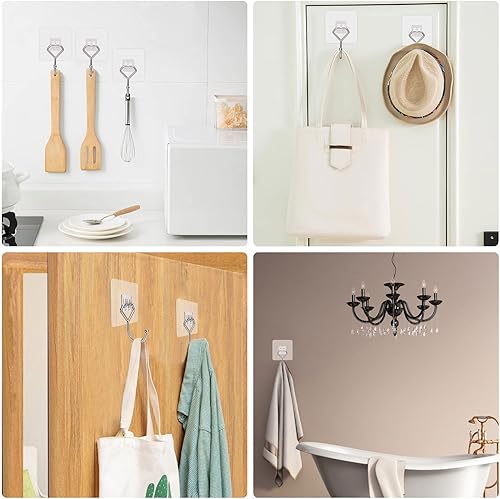 Miniatura 6 de Ganchos adhesivos grandes, ganchos de pared autoadhesivos transparentes y extraíbles, ganchos impermeables y resistentes al óxido para colgar