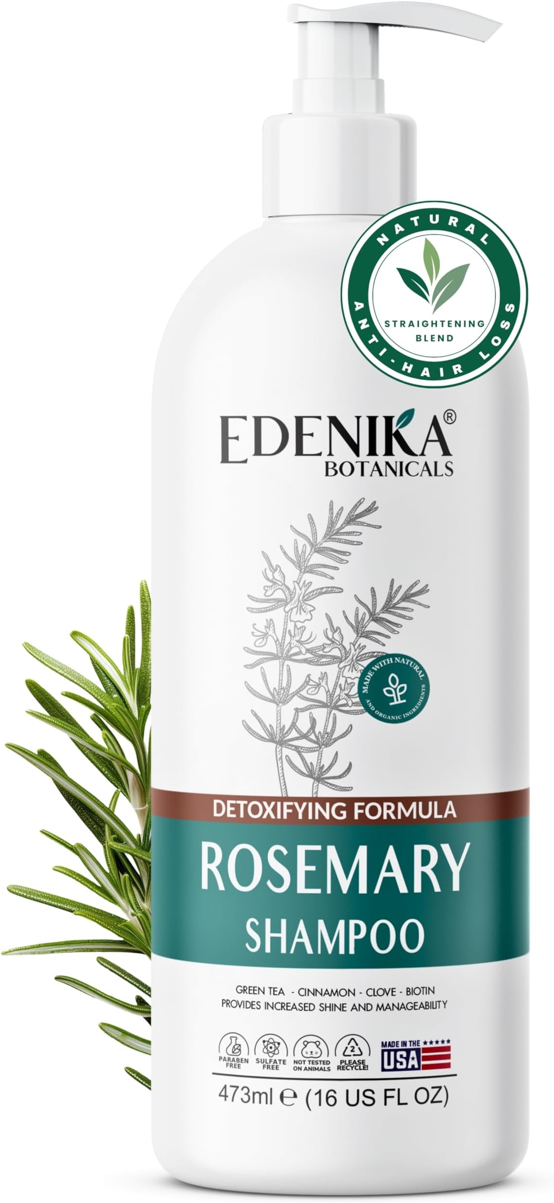 Rosemary Oil Shampoo with Biotin for Thinning Hair & Anti-Hair Loss, Strengthening Botanical Formula, Women & Men, Sulfate-Free, Organic, 16 fl oz