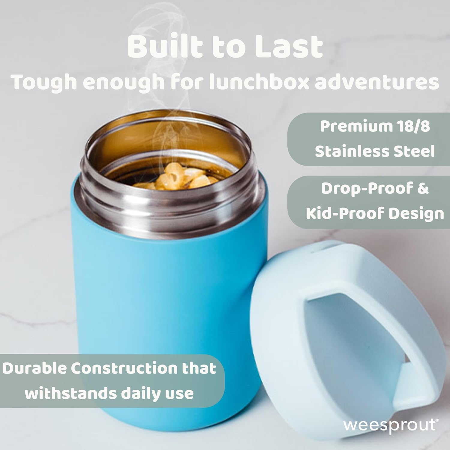 WeeSprout Insulated Stainless Steel Lunch Thermos, Soup Bottle for Hot & Cold Foods, 12 oz Jar for Children, Kid-Friendly Handle, Leakproof Container, Termos Para Comida Caliente (Purple)
