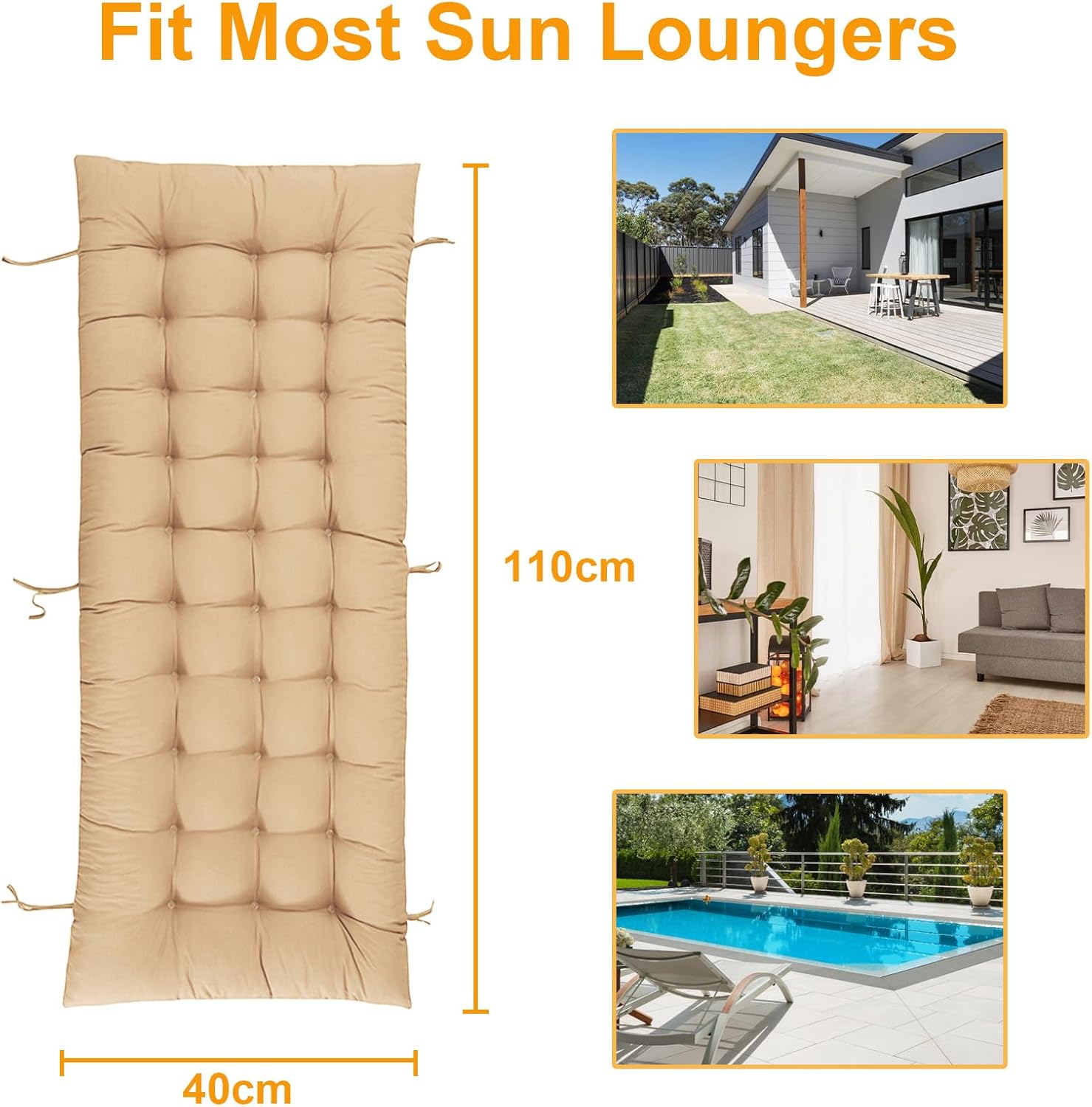 cjc jc Rocking Chair Cushion, Comfortable Rocking Chair Cover Thickened Patio Chaise Lounger Cushion High-Density Sponge Chair Pads with Ties Non-Slip Bottom Tufted Seat Pads (Yellow, 16x 47)