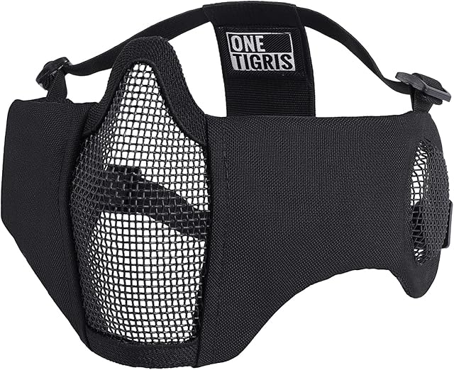 OneTigris 6" Foldable Half Face Airsoft Mesh Mask with Ear Protection, Military Tactical Lower Face Protective Mask