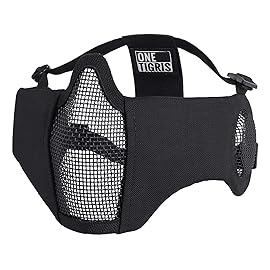 OneTigris 6 Foldable Half Face Mesh Mask with Ear Protection, Tactical Lower Face Protective Mask (Black)