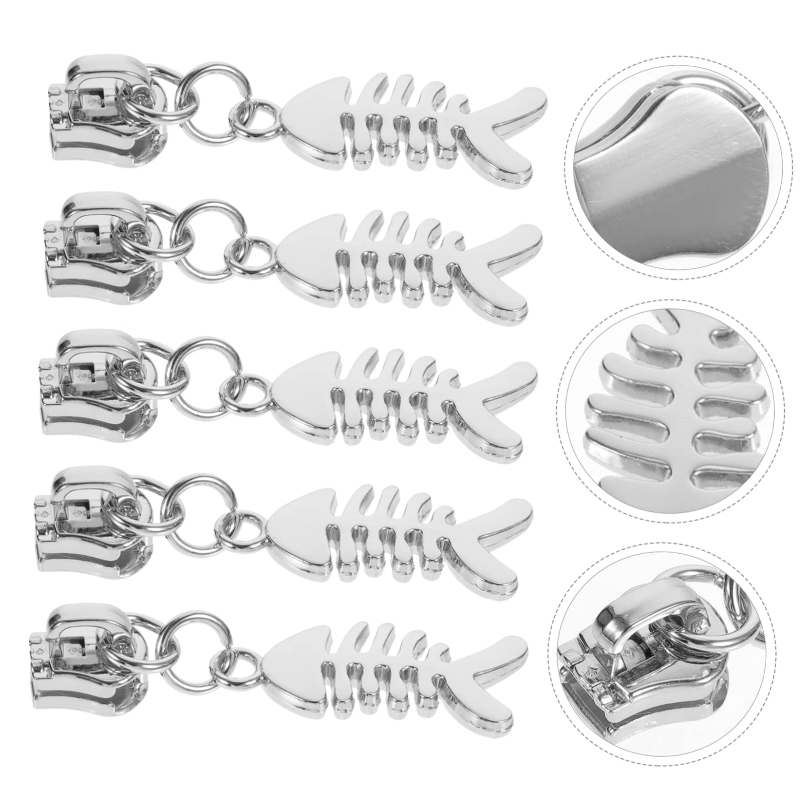 Gogogmee 5 Pcs Metal Fish Bone Zipper Pullers Practical Zipper Slider Replacement for Backpacks Clothing and Suitcases for Easy Installation and Versatile Use
