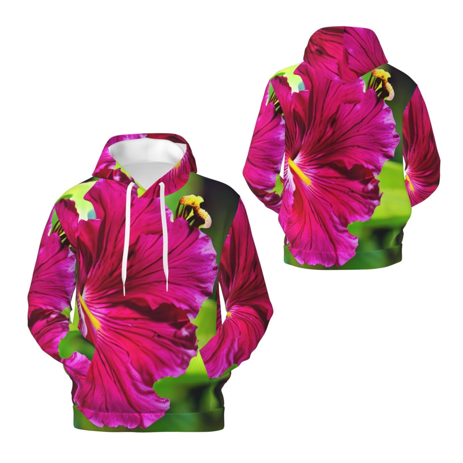 Męska bluza z kapturem z nadrukiem kwiatowym hibiskusa, casualowa grafika z nadrukiem bluzy z kapturem z kieszenią