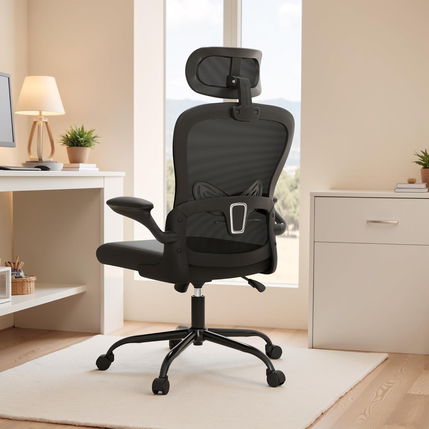 Homall Ergonomic Office Computer Chair，Computer Desk Chair with 3D Headrest Adjustable Lumbar Support，High Back Mesh Chair with Wheels for Office and Working from Home
