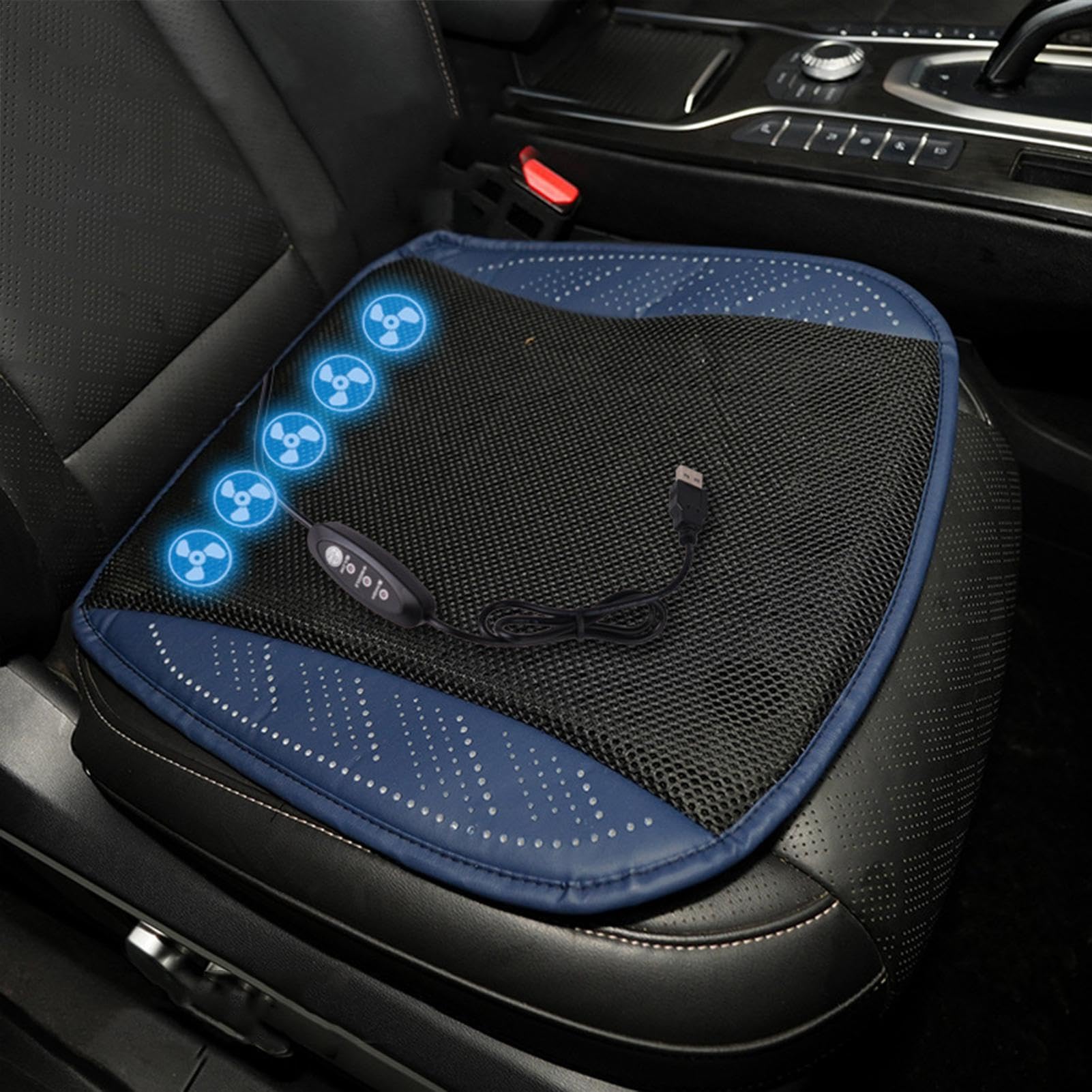 Cojín refrescante para Asiento de automóvil,Cojín refrescante para Asiento | Cojín de Asiento de automóvil Transpirable con Flujo de Aire con 5 Ventiladores - Cojín de Asiento con
