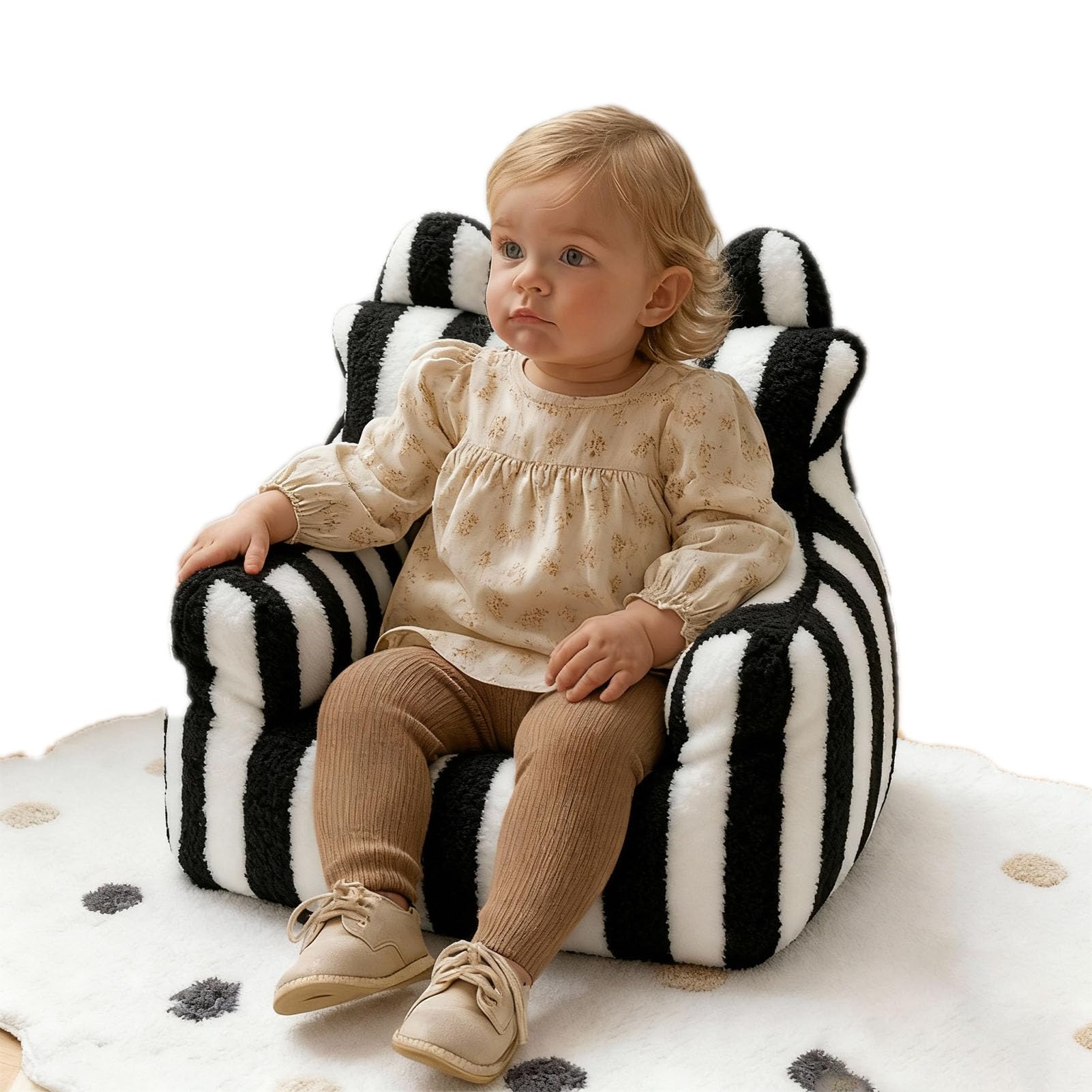Modern Plush Bean Bag for Kids, Soft Foam Filled Floor Chair, Comfortable Couch for Children's Playroom, Bedroom, and Living Room Decor (Black and White Stripes)