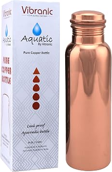 Aquatic PLAIN Ayurvedic Copper Water Bottle 34oz - Pure Copper Bottle for Sports, Fitness, Yoga - Natural Health Benefits - Made in India