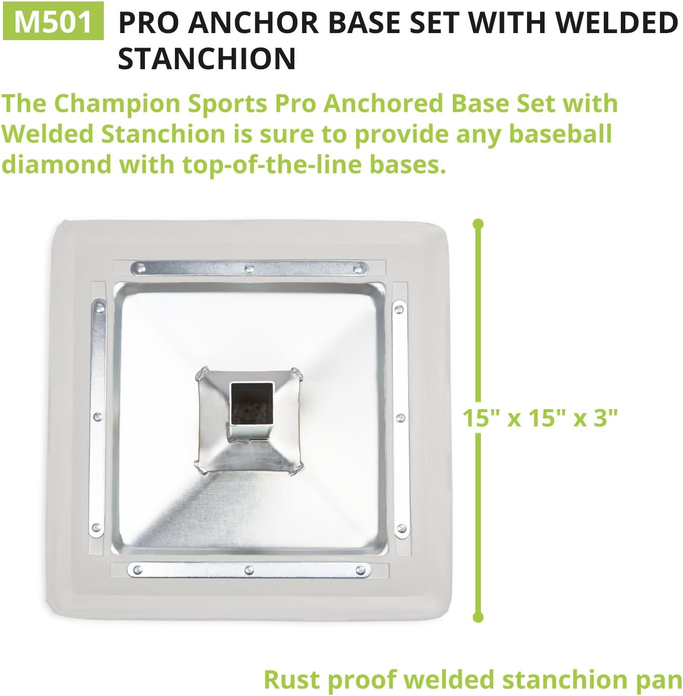 Champion Sports Pro Anchored Baseball/Softball Base Sets - Heavy-Duty Bases with Welded & Bolted Stanchions, Base Replacement Pins & Anchor Plugs