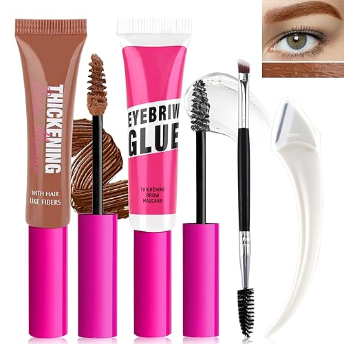 Jutqut Kit de gel tintado impermeable para cejas 1 gel de cejas teñido y 1 pegamento de cejas de ajuste transparente, sujeción extrema, escultura