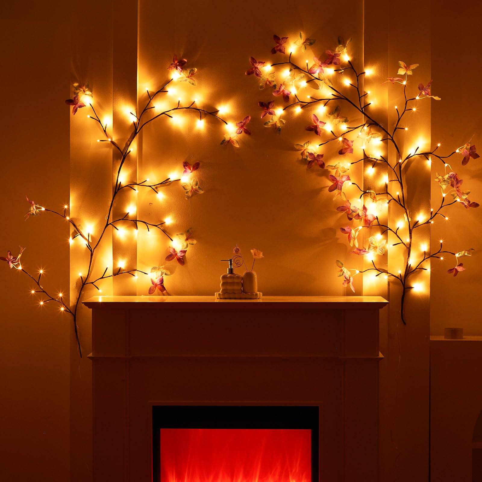 Glooglitter 2 set di luci a forma di farfalla in salice incantato, 1,5 m, 72 LED, decorazioni natalizie, ramo di albero a farfalla, luci regalo per parete, camera da letto, camino, casa, finestra