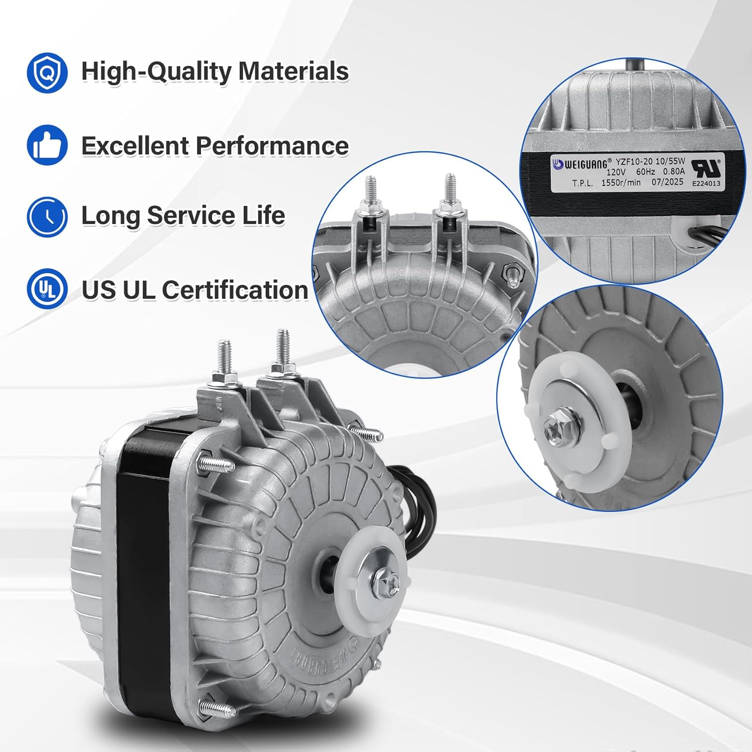YZF10-20 Fan Motor, 120V 10/55W 0.8A 60Hz 1550rpm Shaded Pole YZF10-20 Condenser Fan AC Motor Replacement Parts for Refrigeration Equipment, Radiator Evaporator Freezer, Small Ventilation Equipment