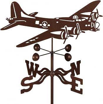 EZ Vane B-17 Airplane Weathervane Post Mount, Wind Cups, Antique Copper Finish, Steel with Durable Triple Powder Coating, Handcrafted in USA