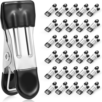 Clothes Pins, Senbowe 30 Pack Chip Clips, 2.17 Inch Metal Chip Bag Clips, Food Clips for Kitchen Stainless Steel with Rubber, Clothespins for Photo Drying Clothesline