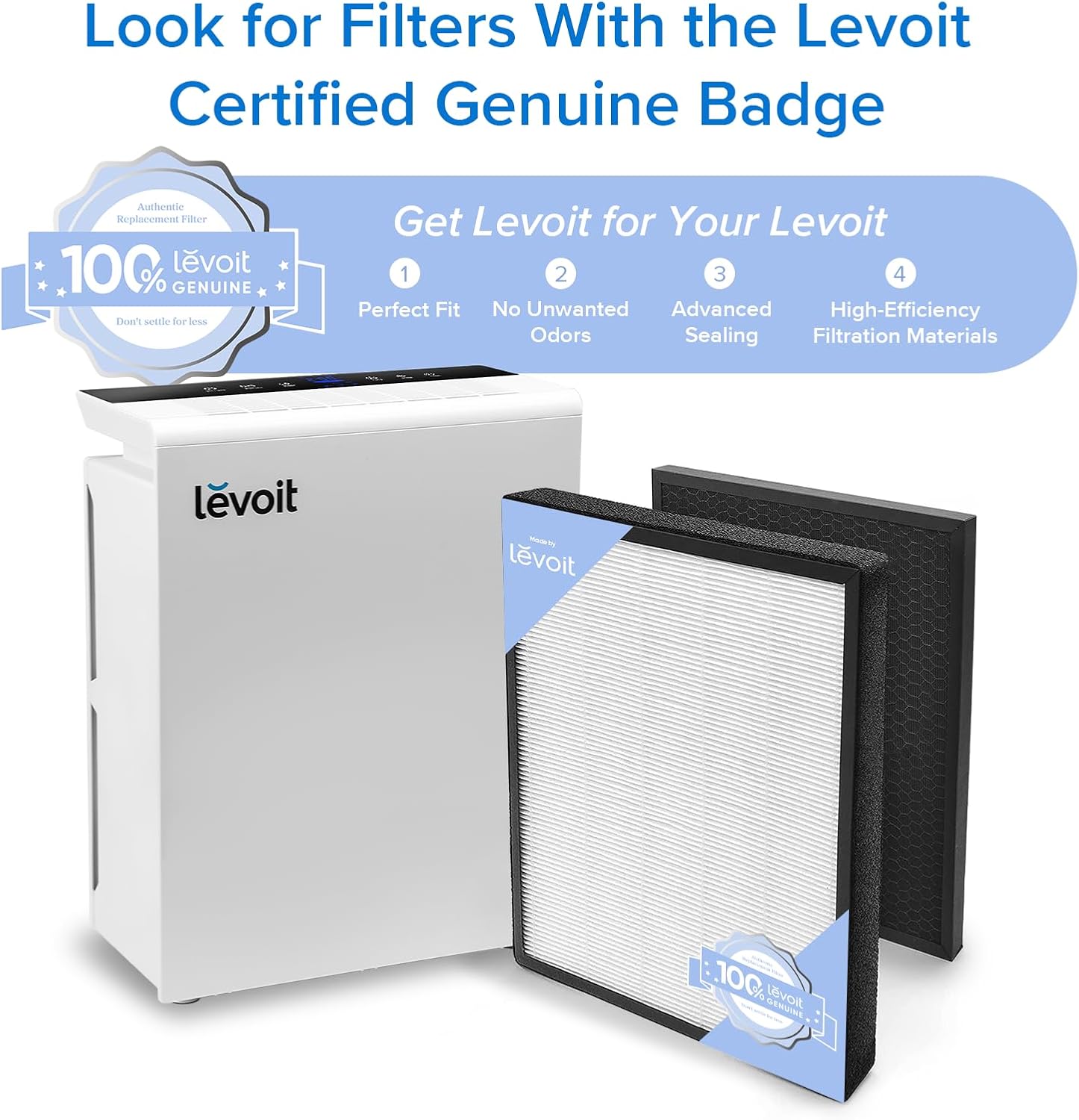 LEVOIT LV-PUR131 Replacement Filter, Genuine Air Purifier Filter, High-Efficiency Activated Carbon for Removal of Odor, Smoke, Pollen, Allergens, LV-PUR131-RF, 1 Pack