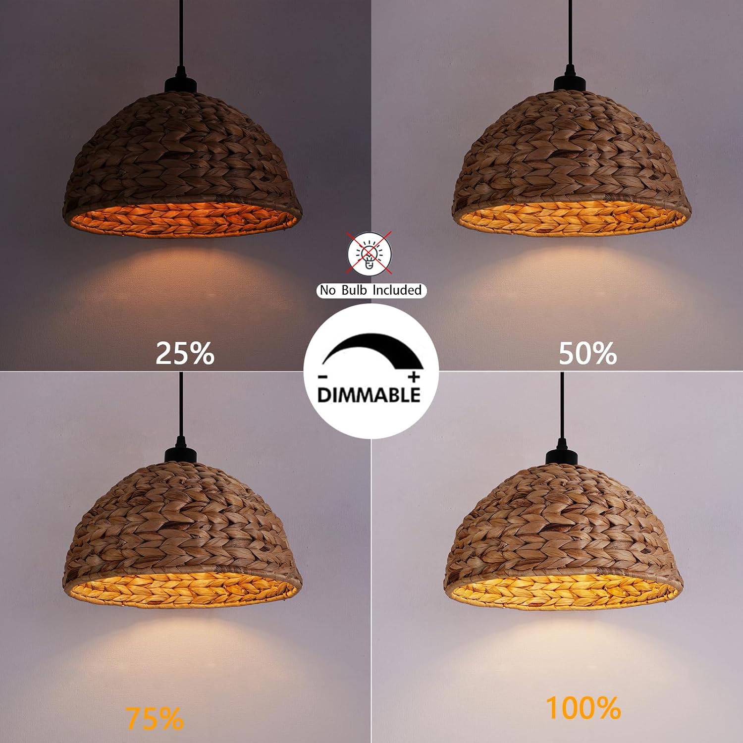HuisMier Rattan Plug in Pendant Light with 15 Ft Plug in Cord, Hand Woven Lampshade Boho Hanging Lamp with Dimmable Switch, Farmhouse Rattan Pendant Light for Dining Room Bedroom Kitchen