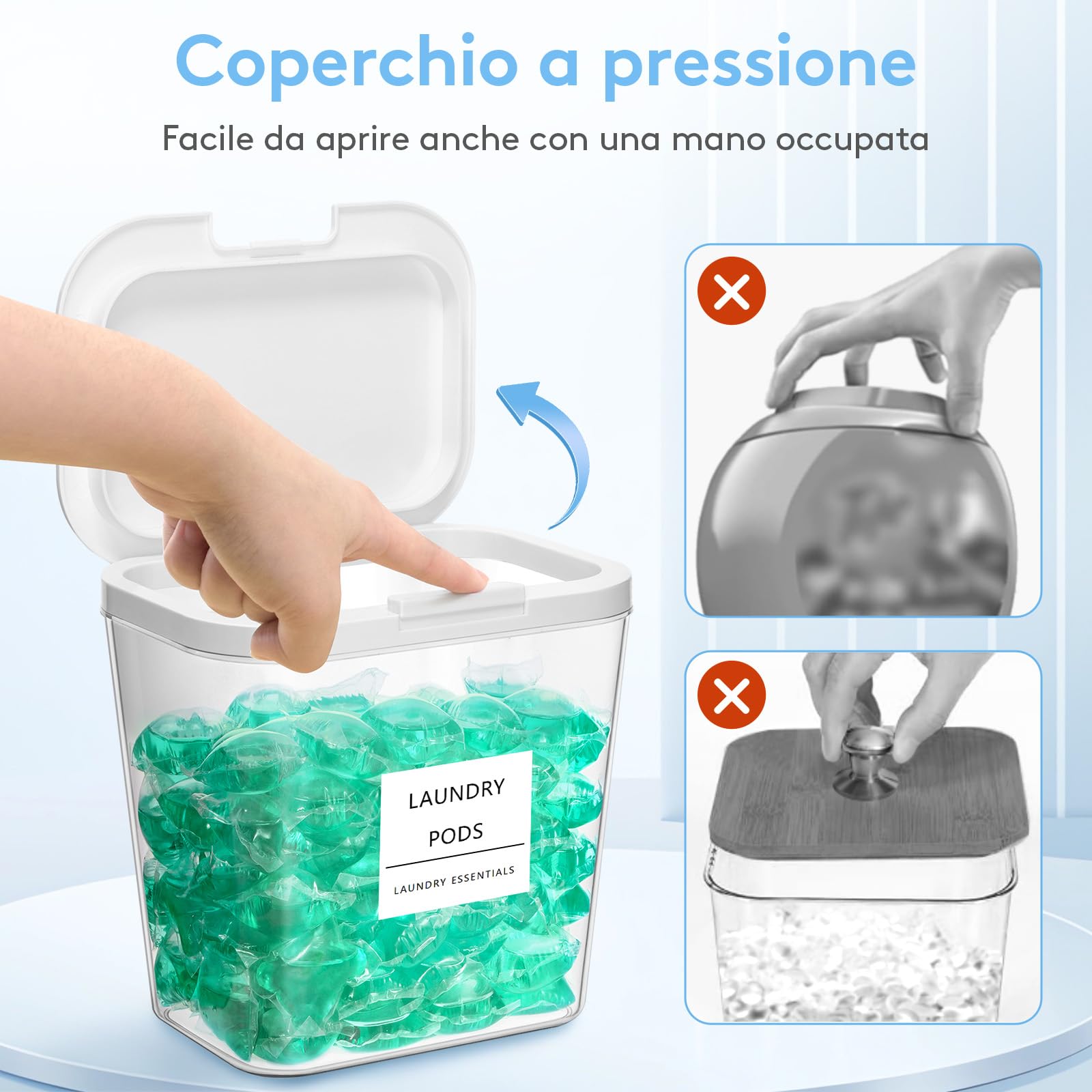 Lifewit Contenitore Detersivo Capsule di Detersivo per Bucato, Dispenser Detersivo Lavatrice in Plastica, Dispenser Sapone e Lozioni Commerciali con Etichette e Cucchiai, 2700 ml, 2 Pezzo