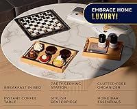 Vista 2 de Comfify Bandejas decorativas de bambú con asas de acero inoxidable plateadas, juego de 2 piezas para mesa auxiliar, otomana, desayuno en la cama