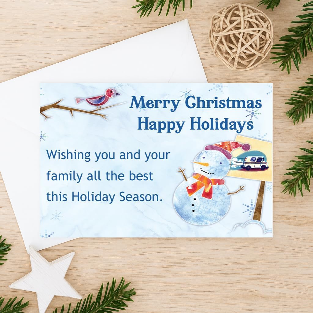 Mail Carrier Holiday Thank You Postcards Snowman Scene 50pcs 4x6 inches Includes White Envelopes Leave A Little Thank You After Receiving A Gift From A Customer On Your Route