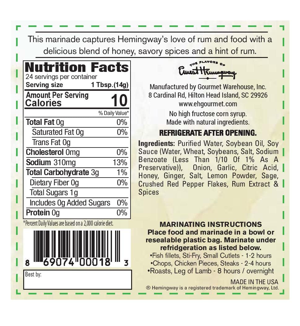 Flavors Of Ernest Hemingway, the Rum Runner Marinade, 12.7 Ozs, 2 Pack - No MSG, No HFCS…