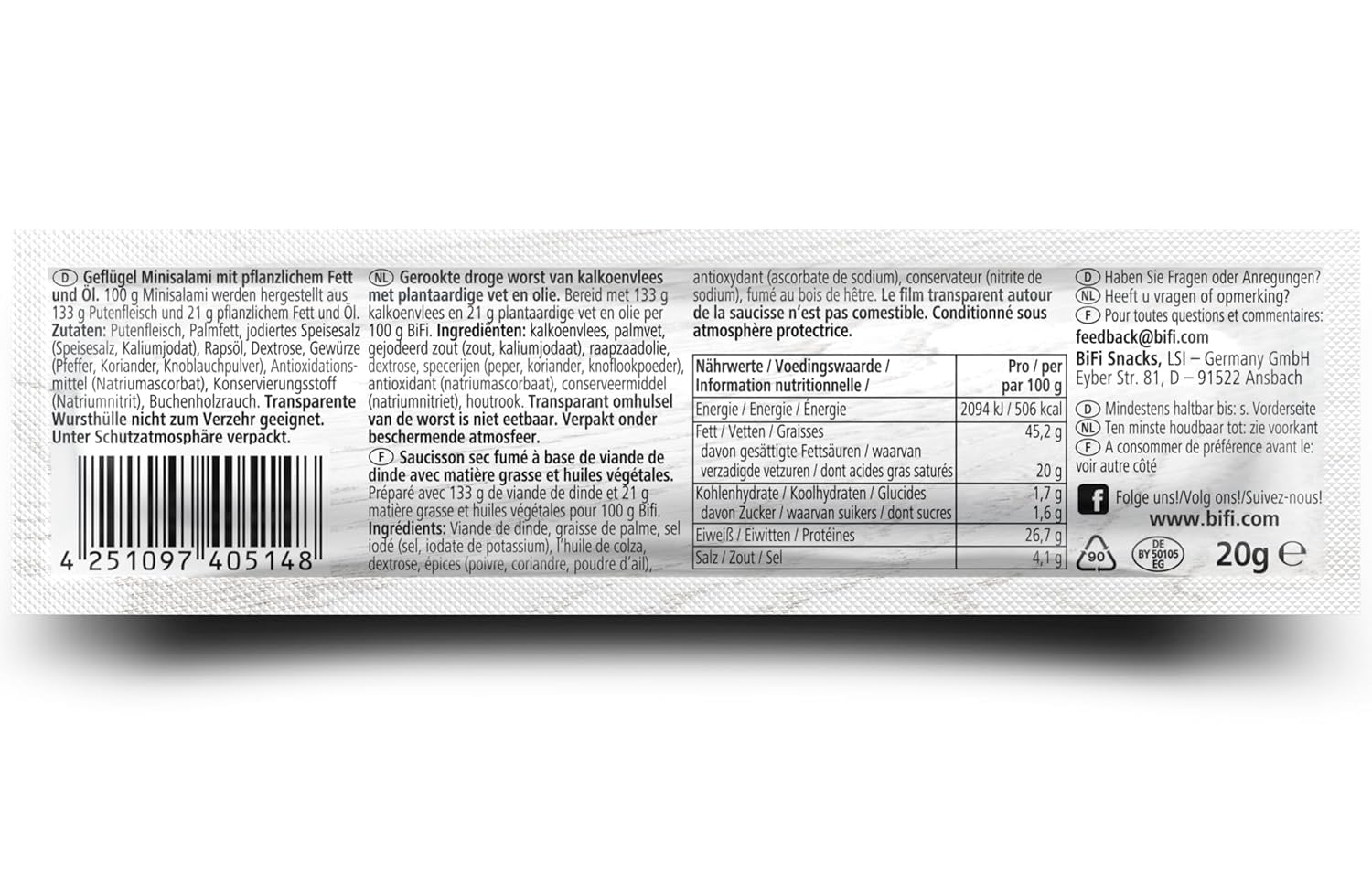 BiFi Turkey Sticks - Lot de 24 (24 x 20 g) - Snack saucisse à la dinde à emporter - Viande et saucisse séchées à l’air - Poivre, coriandre et ail - Boîte snack idéale