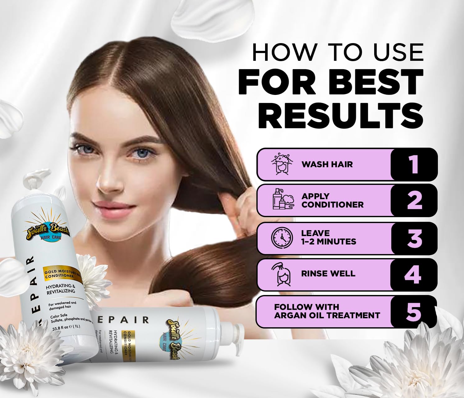 Gold – Professional Repairing Conditioner with Keratin and Vitamins – Sulfate-Free and Paraben-Free – Moisturizing Formula for Damaged Hair – 1L Bottle