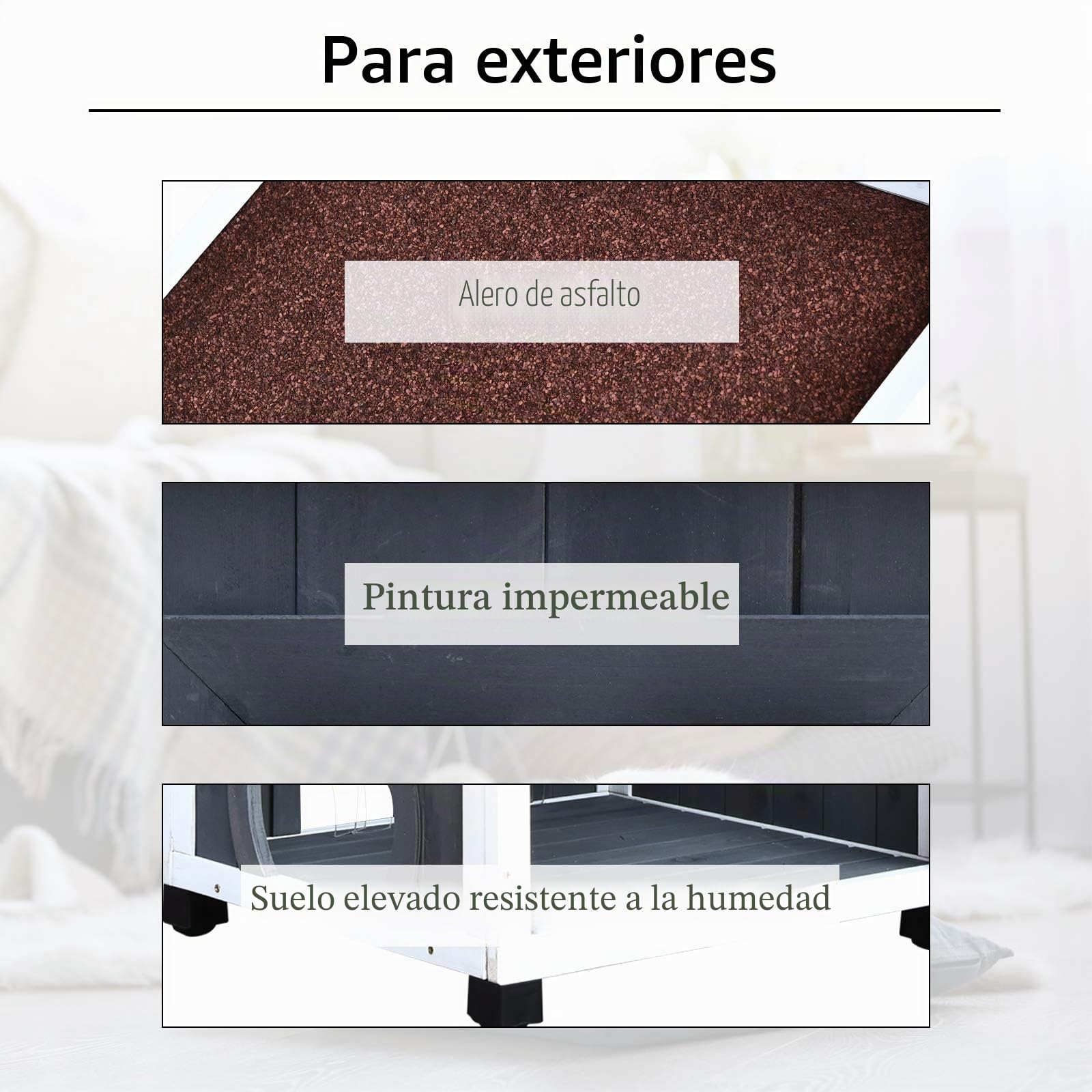 PawHut Casa Exterior para Gato de 2 Pisos Gris 59x55x109cm