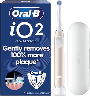 Oral-B iO2 Electric Toothbrush for Adults, 1 Handle, Calm Pink – 1 Gentle Care Brush Head, Travel Case, Travel Refill Holder, Designed by Braun, UK Two Pin Plug