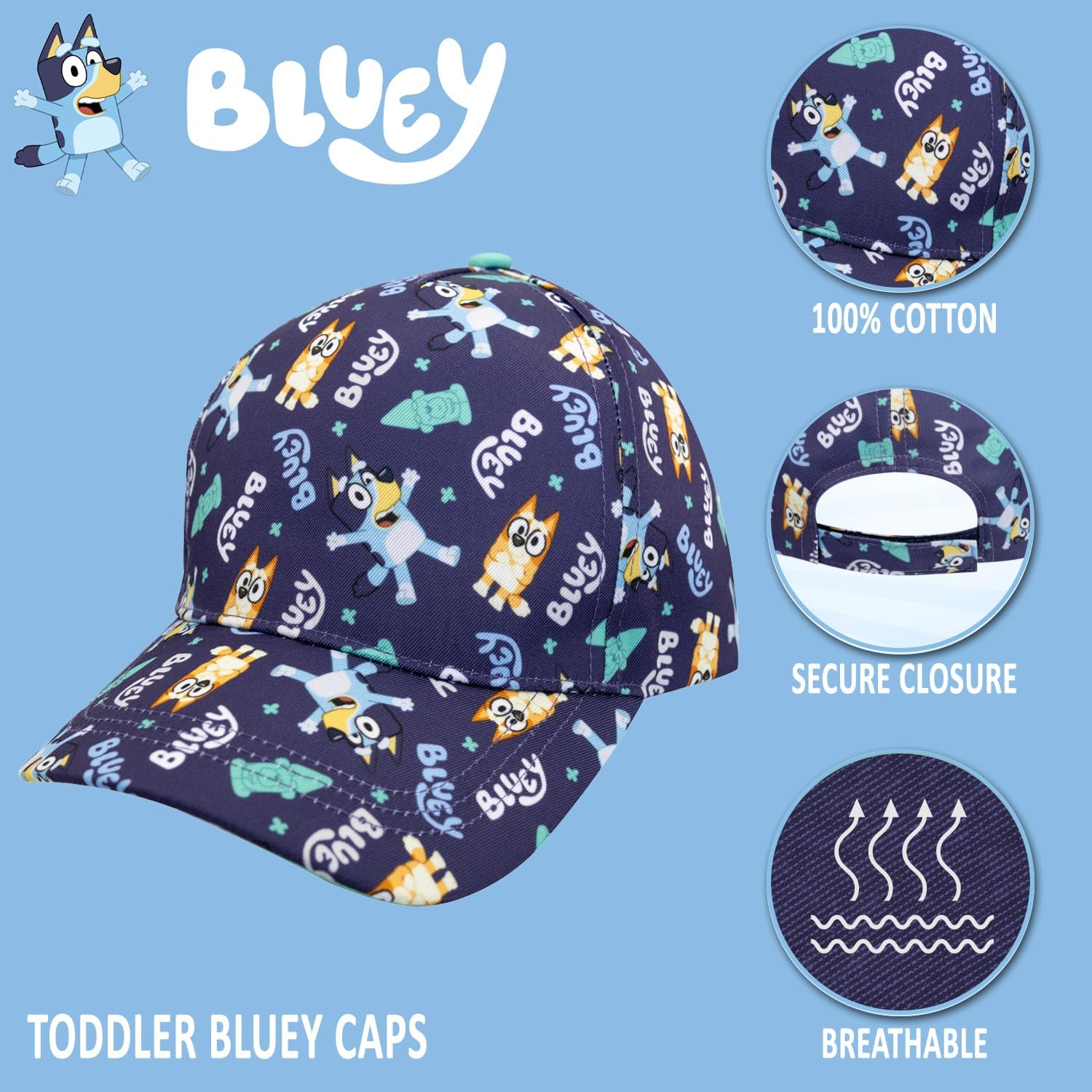 Bluey Hat Toddler Baseball Cap – Cute Hat for Kids, Adjustable Toddler Ball Cap, Bingo, Bandit - Image 2