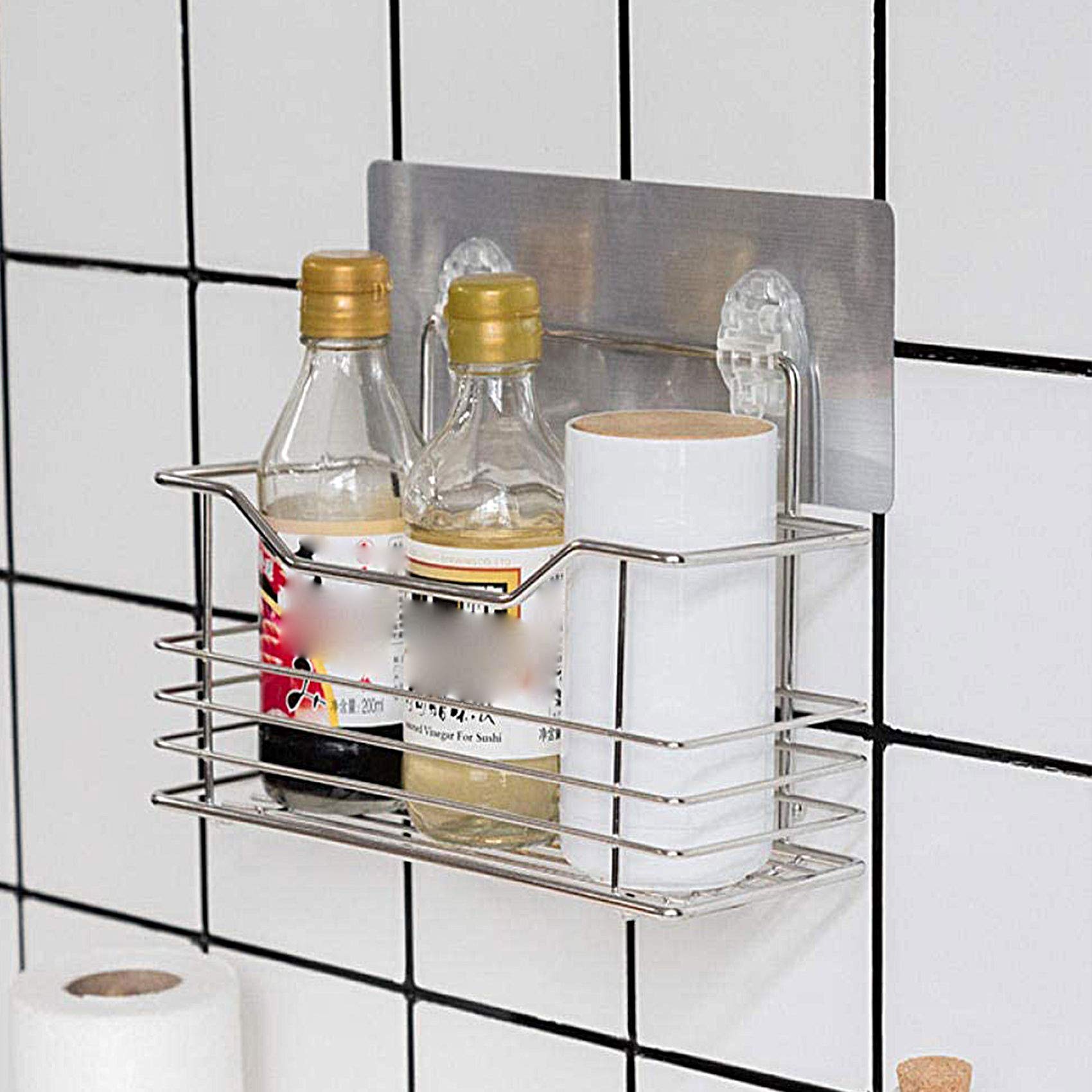 Bathroom Shelf No Drilling Organizer Shower Caddy Storage Kitchen Rack Traceless Adhesive Wall Mounted Stainless Steel Basket 1