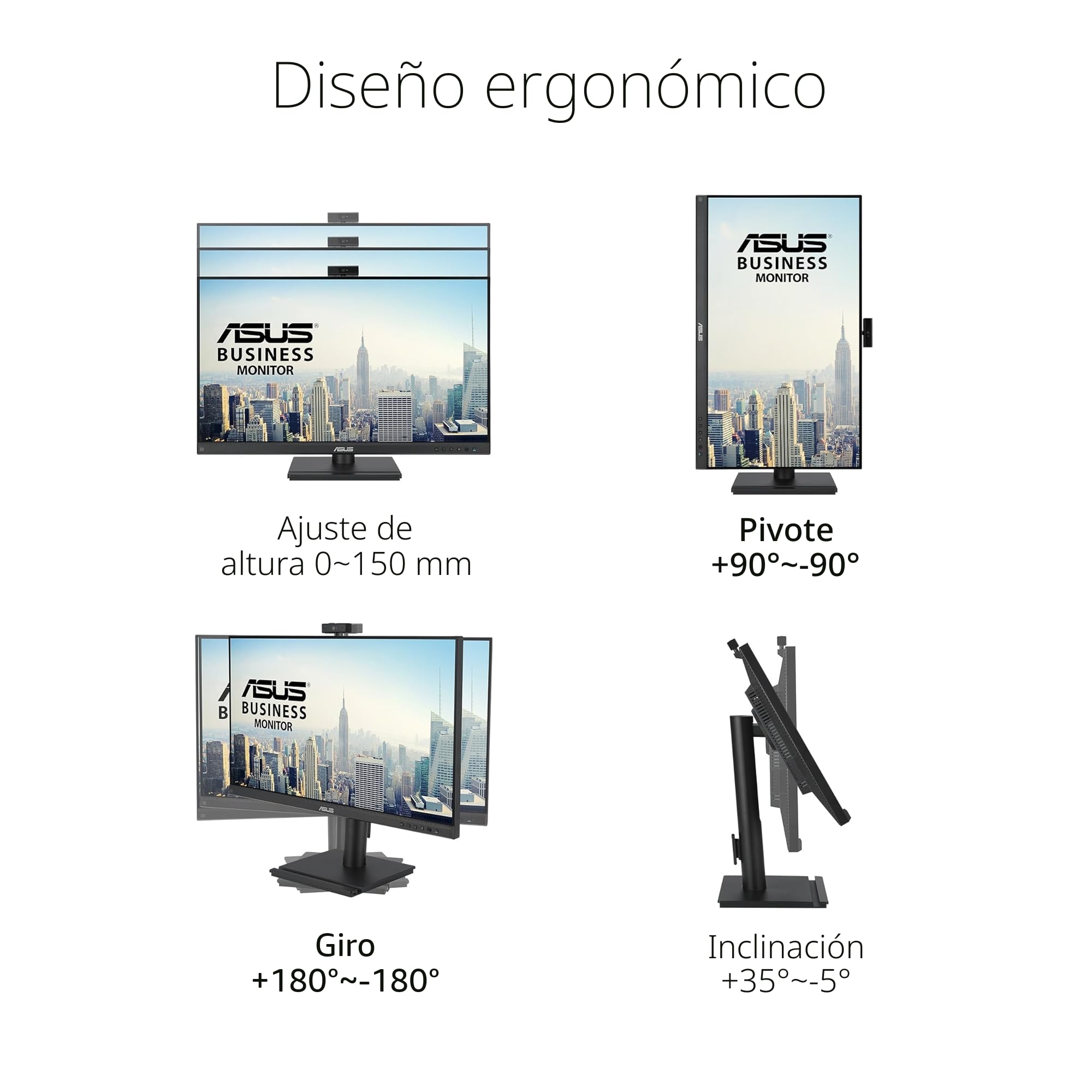 ASUS BE279QFK - Monitor para videoconferencias de 27", Full HD, IPS, 100 Hz, sin Marco, Webcam Full HD, Ergonómico, HDMI, Eye Care, Luz Azul Baja, Antiparpadeo, Montaje en Pared, Sostenibilidad