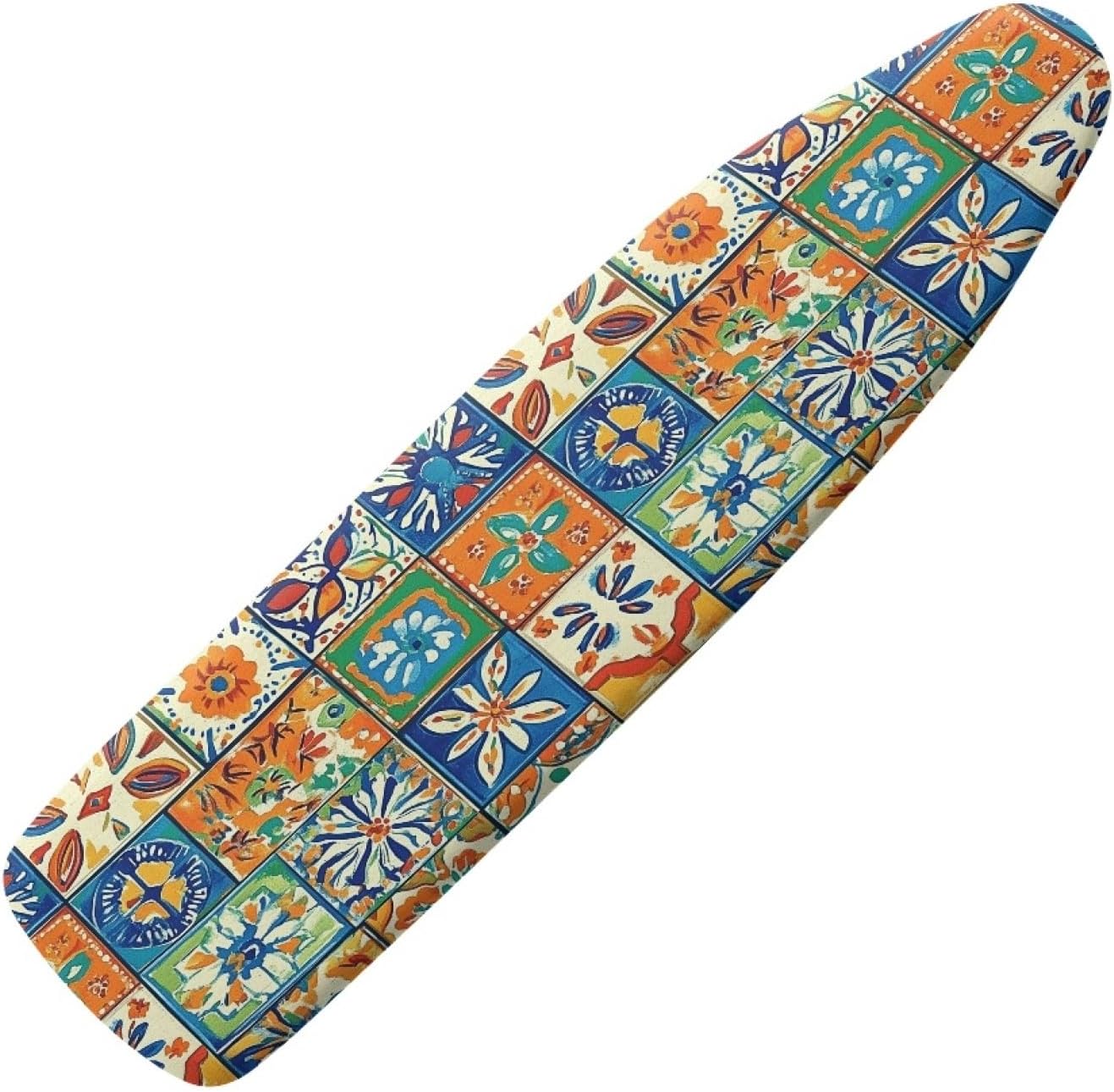 Large Ironing Board Cover and Pad 59x19 Bohemian Blue Yellow Iron Table Cover with Padding,Extra Wide,Resist Scorching and Staining,Heatproof,Adjustable Fastener Durable Stain