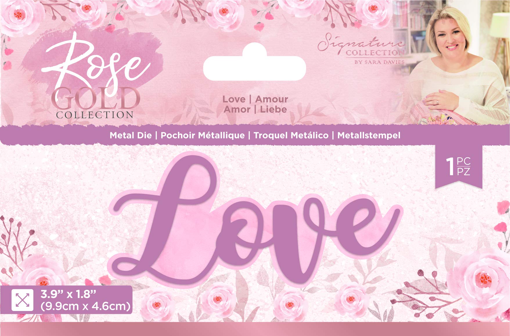 Sara Signature Rose Gold Collection-Metal Die-Love, Silver, One Size