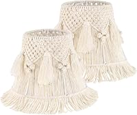 BOXEMIYA 2 Pack Boho Macrame Lamp Shades 7.5x12x11 Inch Spider Fitter Ivory White Tassel Lampshades for Table Floor Lamps